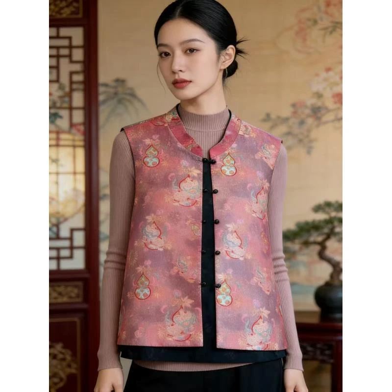 【万象烟花】新中式双面穿优雅轻奢气质开衫红马甲24001