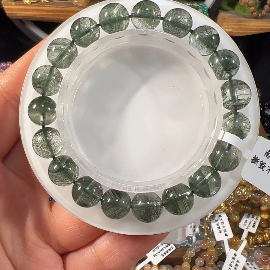 水晶手链未镶嵌巴西绿幽灵9.5mm千层透体单圈手串多样性发货
