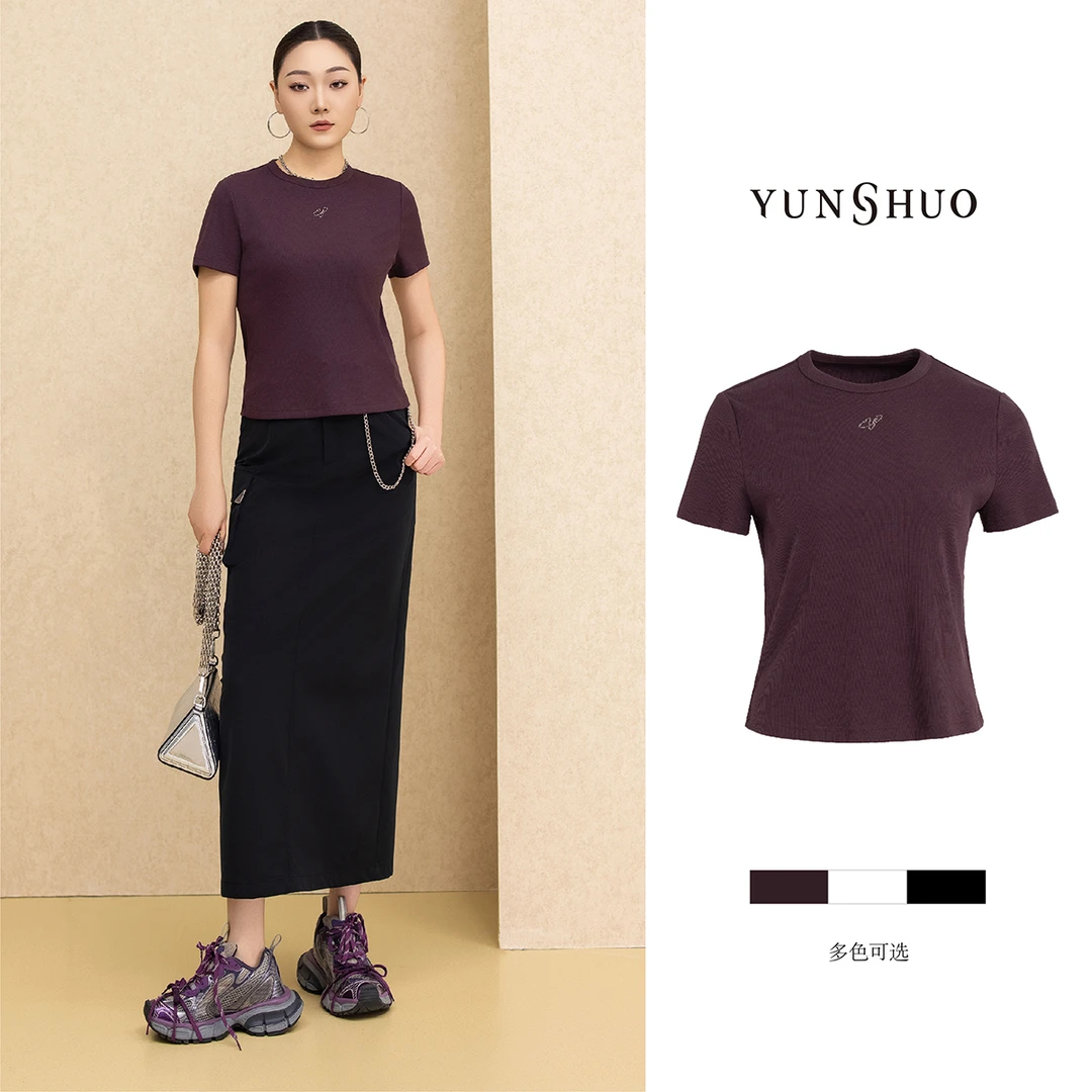 允硕春季新品时尚百搭气质简约Y星球系列短袖女上衣显瘦T恤325344