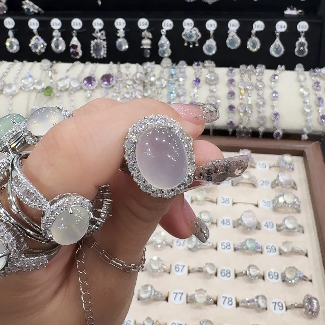 蛇纹石玉银S925镶嵌戒指C****.