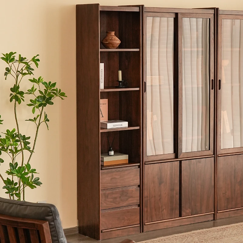 致典北美黑胡桃木家用客厅书晖窄书柜简约落地式书房展示柜收纳柜