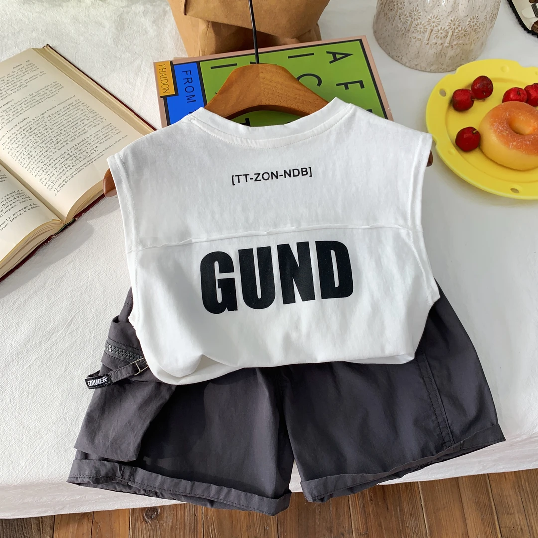 儿童套装2025夏季新品男孩背心两件套宝宝无袖上衣夏装男童套装