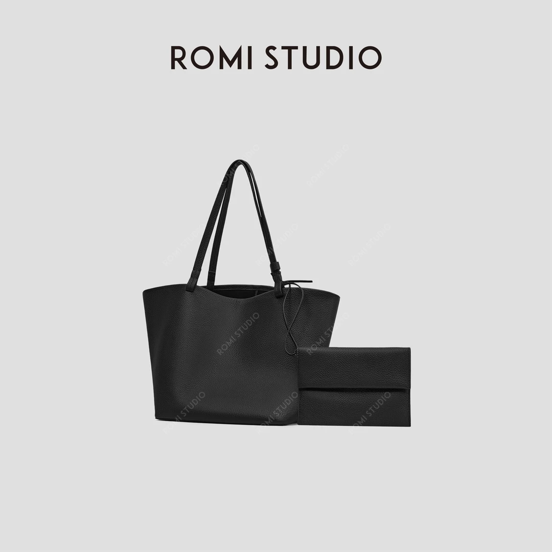 ROMI STUDIO“松弛至上”100头层牛皮拼羊皮小号托特包 RWBLP31642