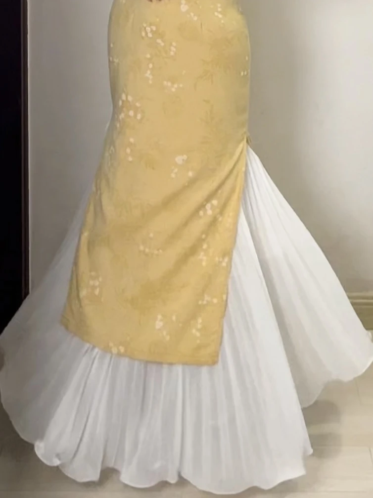 望江月新款敲仙温柔风雪纺百褶半身裙四季高腰显瘦A字长裙女