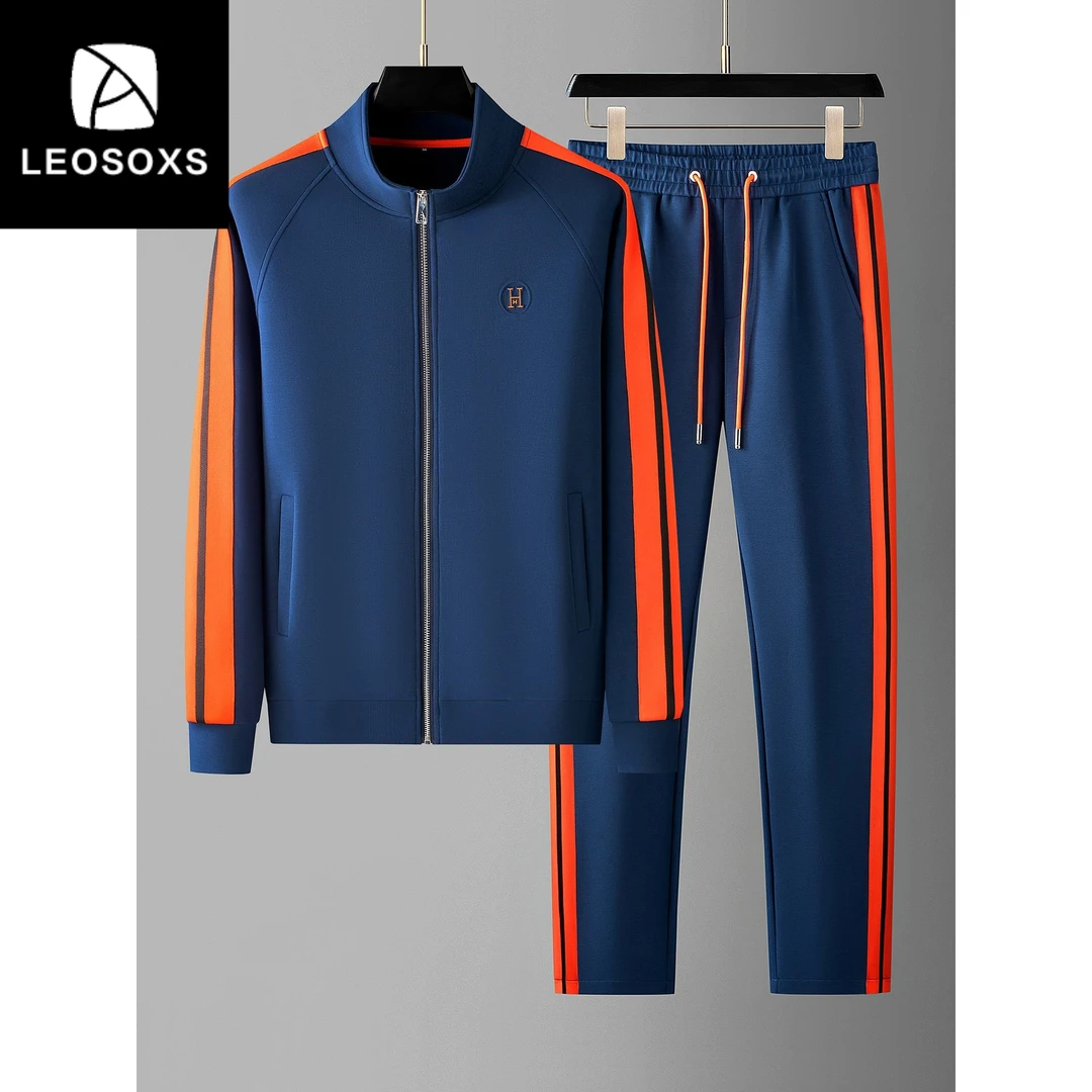 秋季时尚撞色卫衣开衫两件套高端太空棉男士潮流休闲运动套装男款