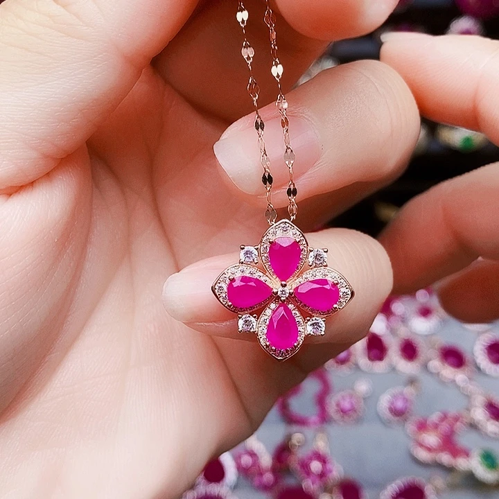 银S925镶嵌红宝石颈饰