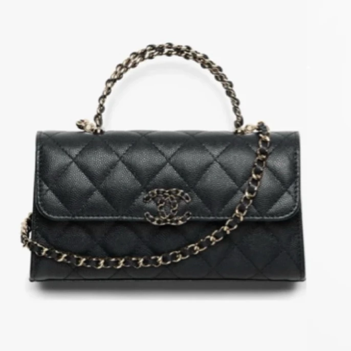 99新 Chanel/香奈儿 小kelly 黑金荔枝手柄包 芯