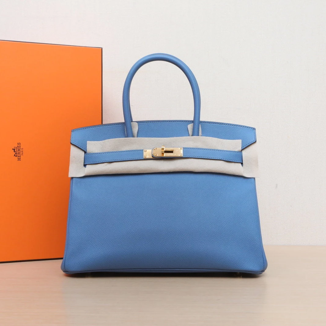 95新 Hermes/爱马仕 【双双】Birkin 30 7E明蓝色 Epsom皮 C刻