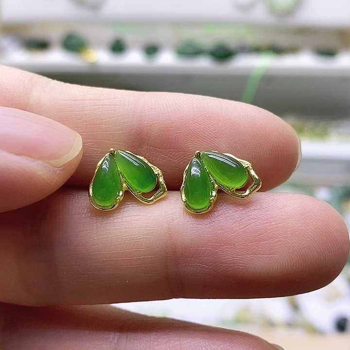 和田玉（碧玉）耳饰银S925镶嵌