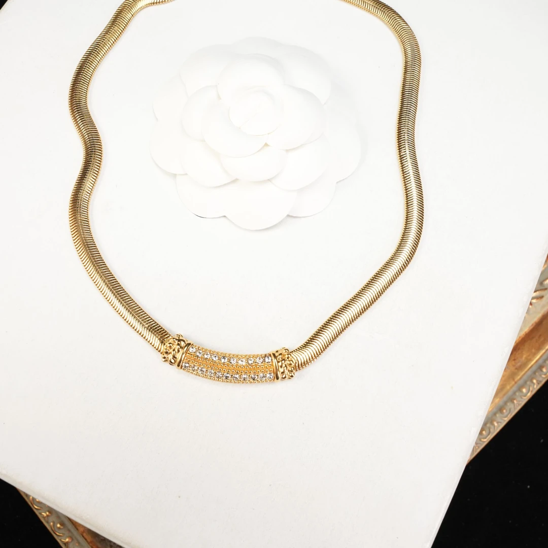 95新 DIOR/迪奥 柚礼中古/迪奥素金莱茵石项链lk507067