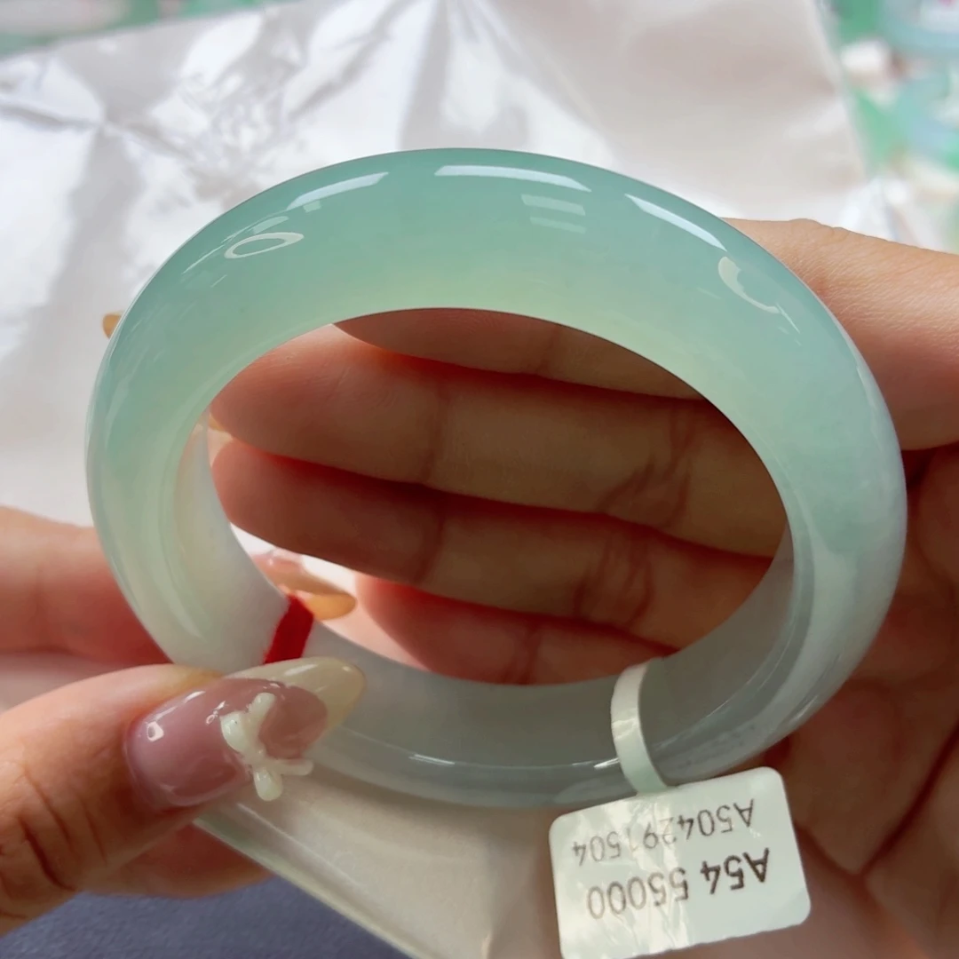 翡翠未镶嵌手镯68冰胶甜晴色55-050