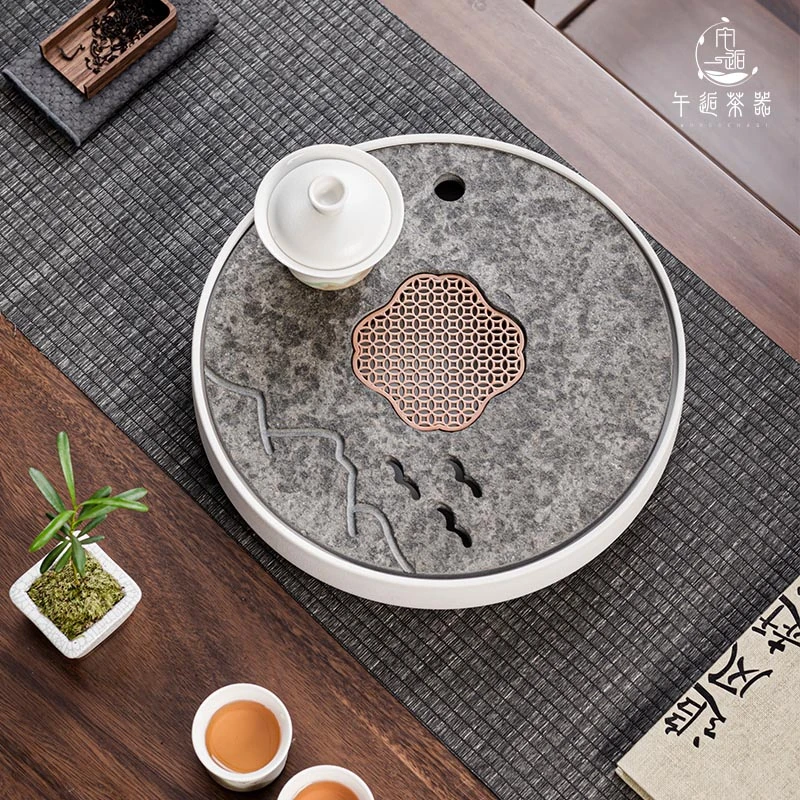 2025新款圆形乌金石陶瓷茶盘干泡台家用中式小型轻奢茶海储水茶托