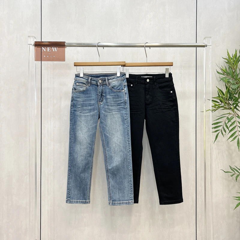 唯速WEISU高腰四面弹修身九分牛仔裤女时尚休闲烟管法棍裤潮52850