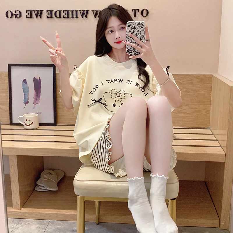 睡衣女夏季爆款2025新款甜美可爱宽松女生短袖短裤睡衣家居服套装