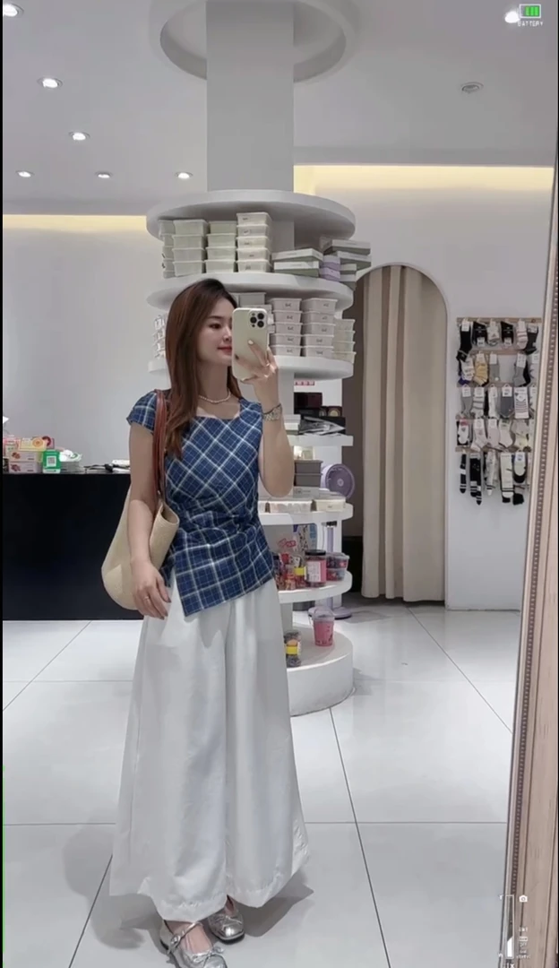 夏季法式格子无袖背心上衣搭配高腰阔腿休闲裤女款套装