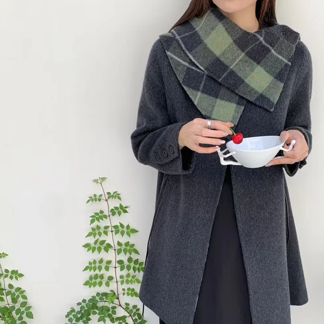 可拆卸格领收腰双面羊毛外套大衣时尚冬装气质秋冬羊绒冬季加厚