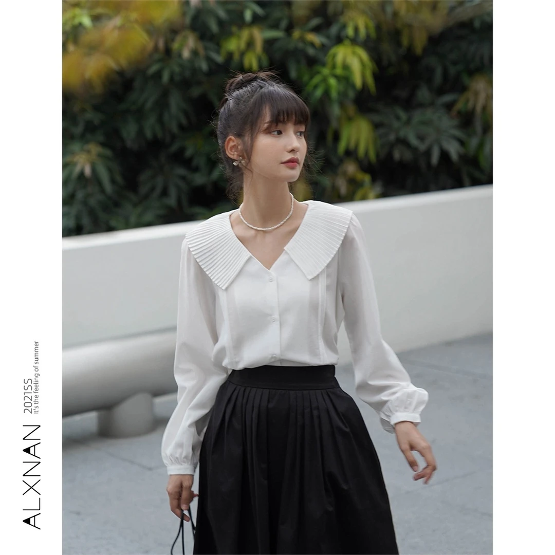 【清清】娃娃领衬衫女赫本风衬衣垂感洋气长袖上衣L20703