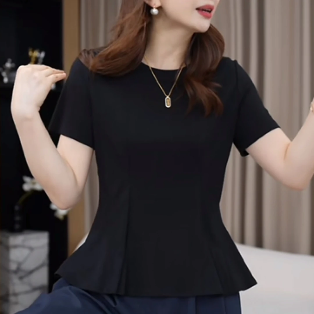 【云感设计T】新款多片线条洋气显瘦短袖T恤