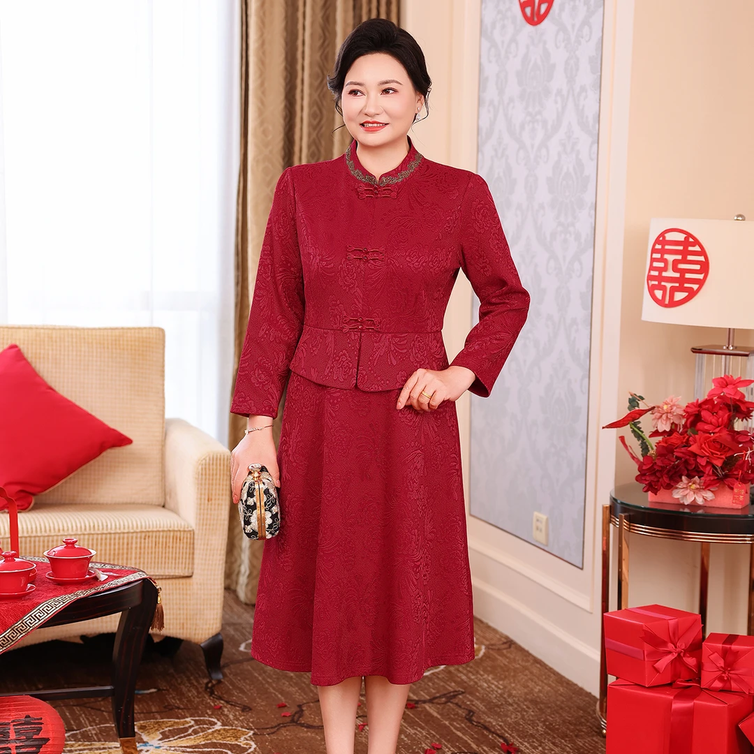 喜婆婆洋气婚宴礼服连衣裙10月份结婚丈母娘嫁女儿订婚喜服敬酒服