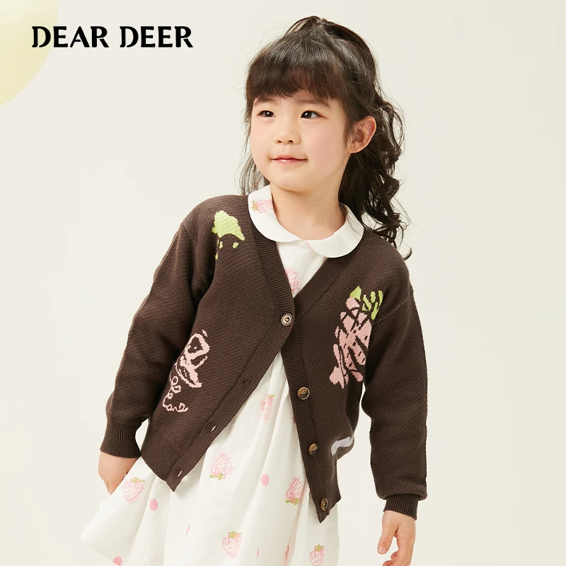 【直播清】迪迪鹿女小童春秋季咖啡色针织外套C223323101