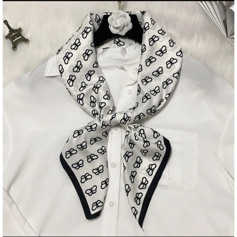 G15【黑白蝴蝶结】90*90斜纹大方巾丝巾网红春秋季百搭时尚装饰