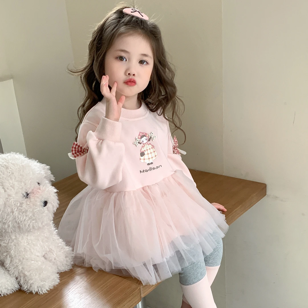 女童秋装套装2025新款儿童网纱卫衣洋气打底裤女宝宝超好看两件套