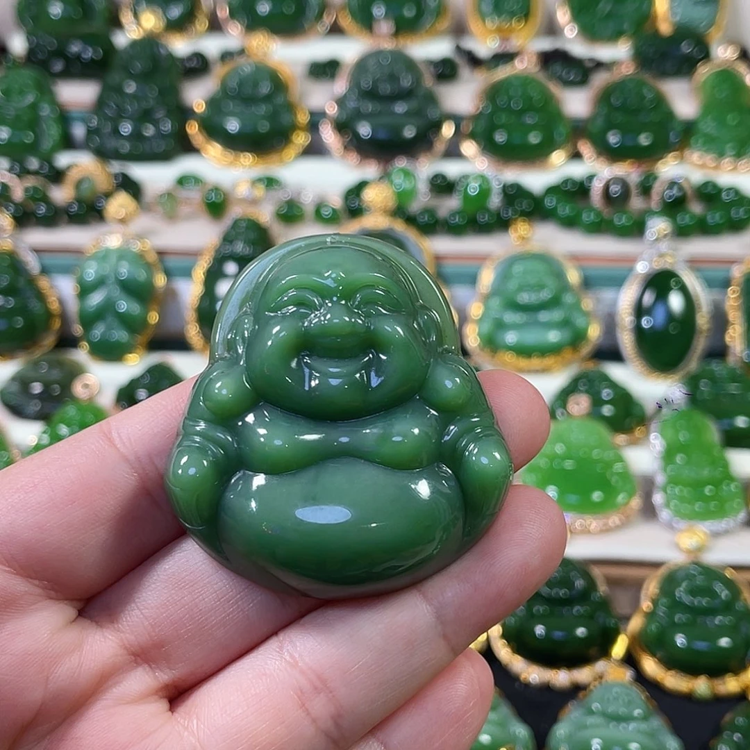 颈饰未镶嵌和田玉（碧玉）粉绿佛公50