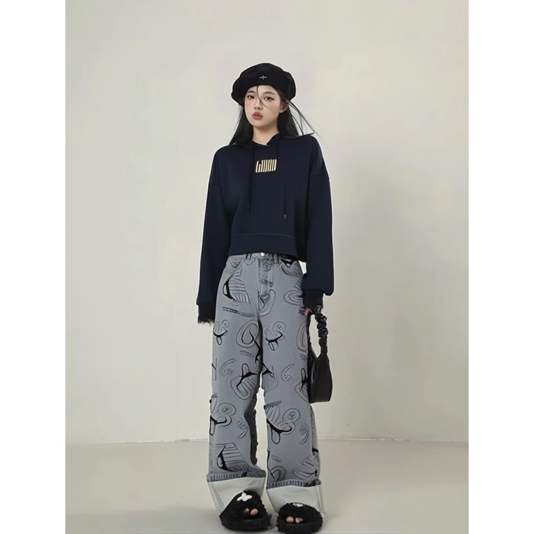 Basic House/百家好时尚印花牛仔裤 BJ2081-HVDP321BGR