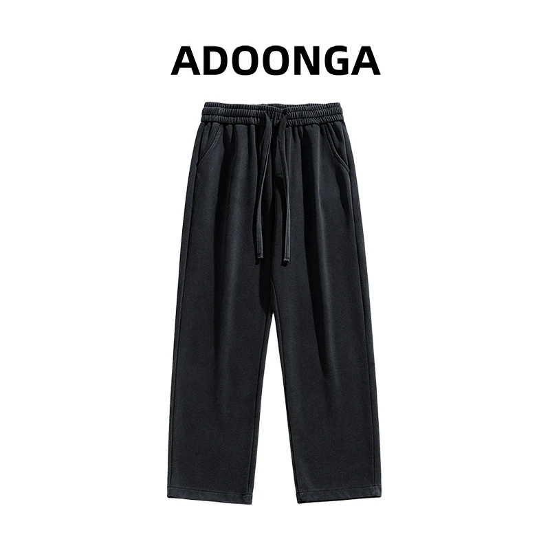 ADOONGA卫裤男士春季舒适百搭运动休闲裤宽松垂感直筒黑色裤子