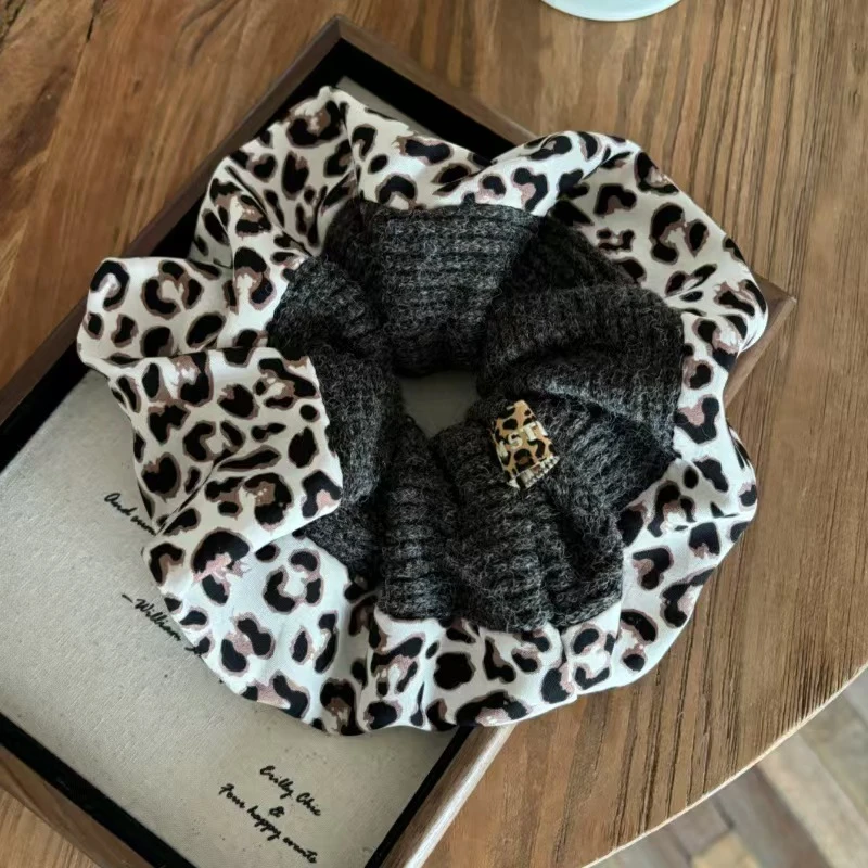 【SONGYI】高级感豹纹针织发绳气质大肠发圈头绳秋冬新款扎马尾发饰