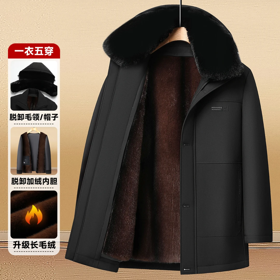【可拆卸内胆】冬季爸爸加绒加厚外套中老年男士中长款抗寒保暖棉衣
