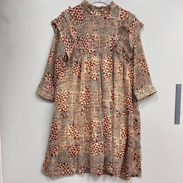 2506115立领七分袖衬衫连衣宽松女中长款连衣裙碎花25春夏新款