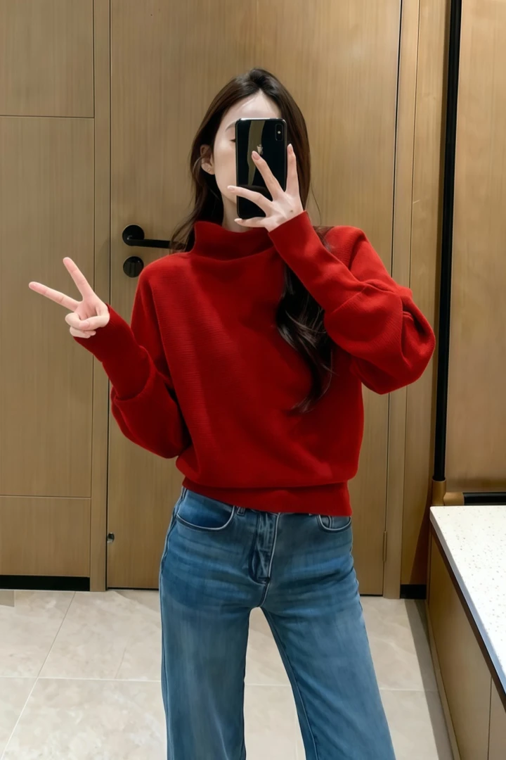 冬季新款设计感小众半高领堆堆领套头毛衣女内搭针织衫女