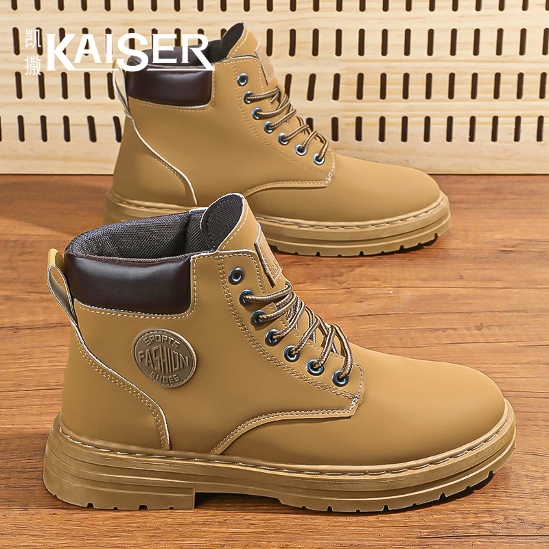凯撒官方正版新款男鞋时尚复古厚底耐磨工装鞋高帮防滑休闲马丁靴
