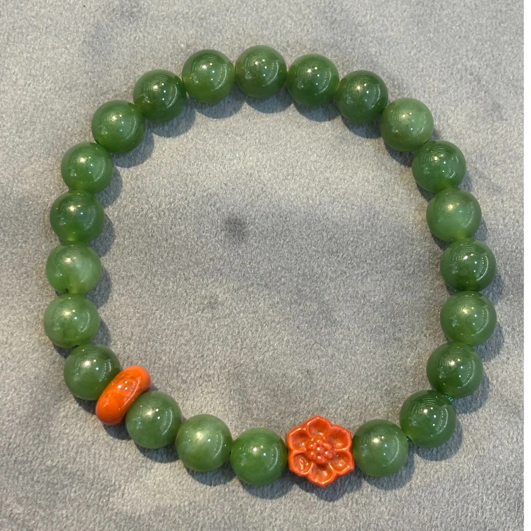 天然和田玉碧玉单圈手串设计款精美配饰珠径8mm