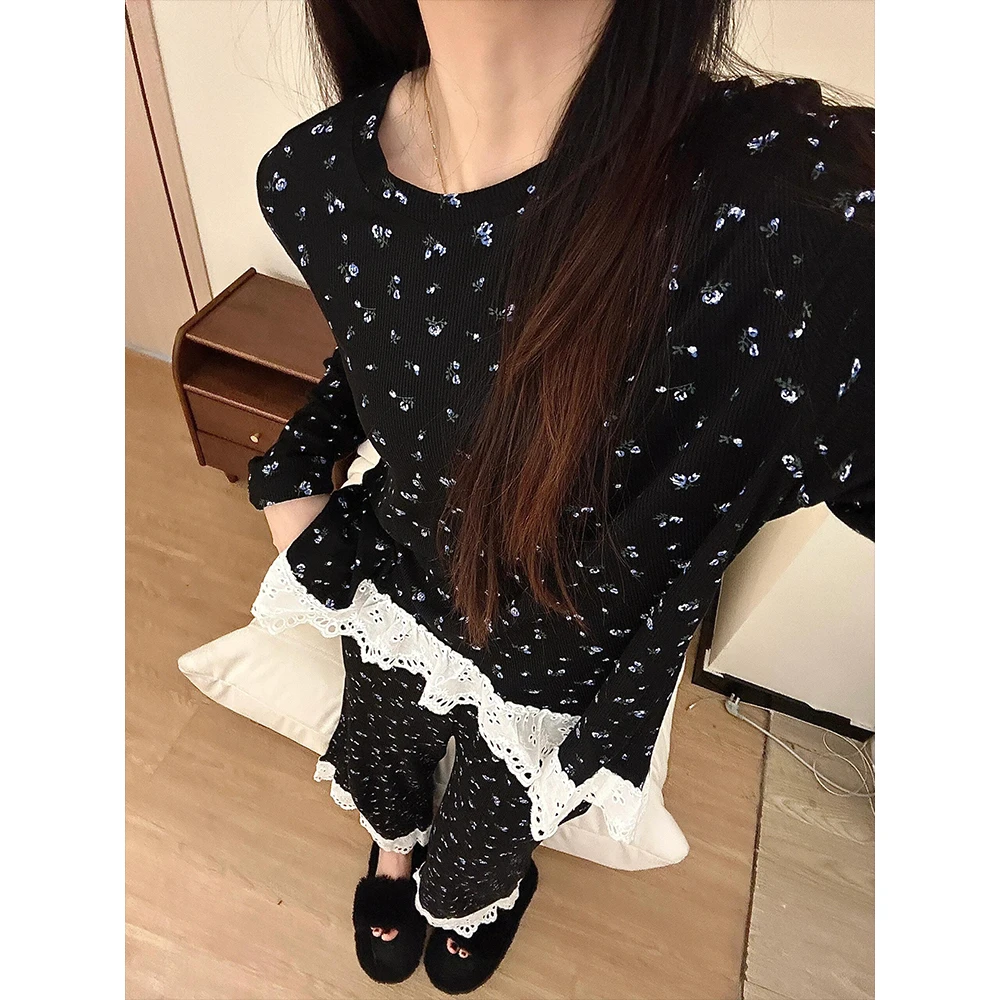 【碎花印花】韩版少女简约睡衣女春秋2025年新款长袖家居服两件套