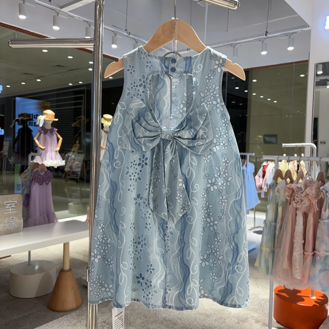 皇室童缘2025夏季女童新款森系舒适印花无袖连衣裙17630470209