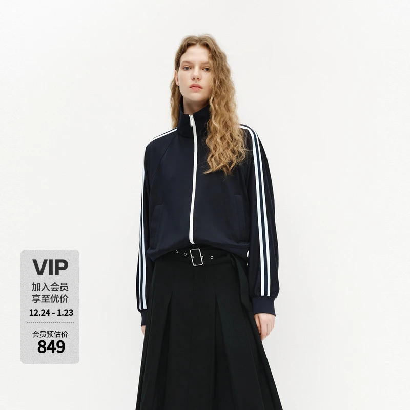 MOCO夹克外套2025春新品复古运动撞色边短款双开头拉链MBE1JKTT07