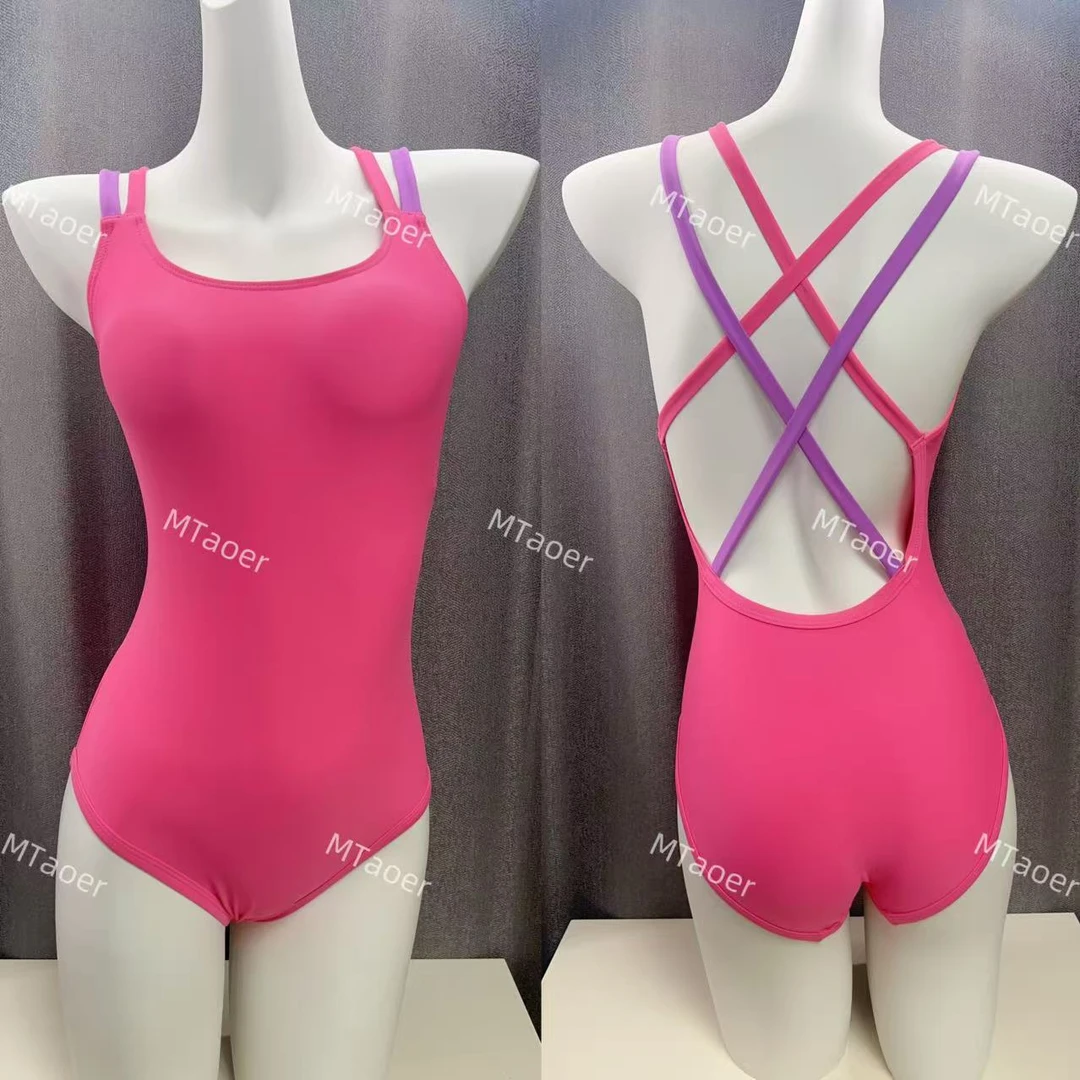 MTaoer【舒芙蕾】显瘦遮肉美背速干露背三角连体女士专业竞速游泳衣