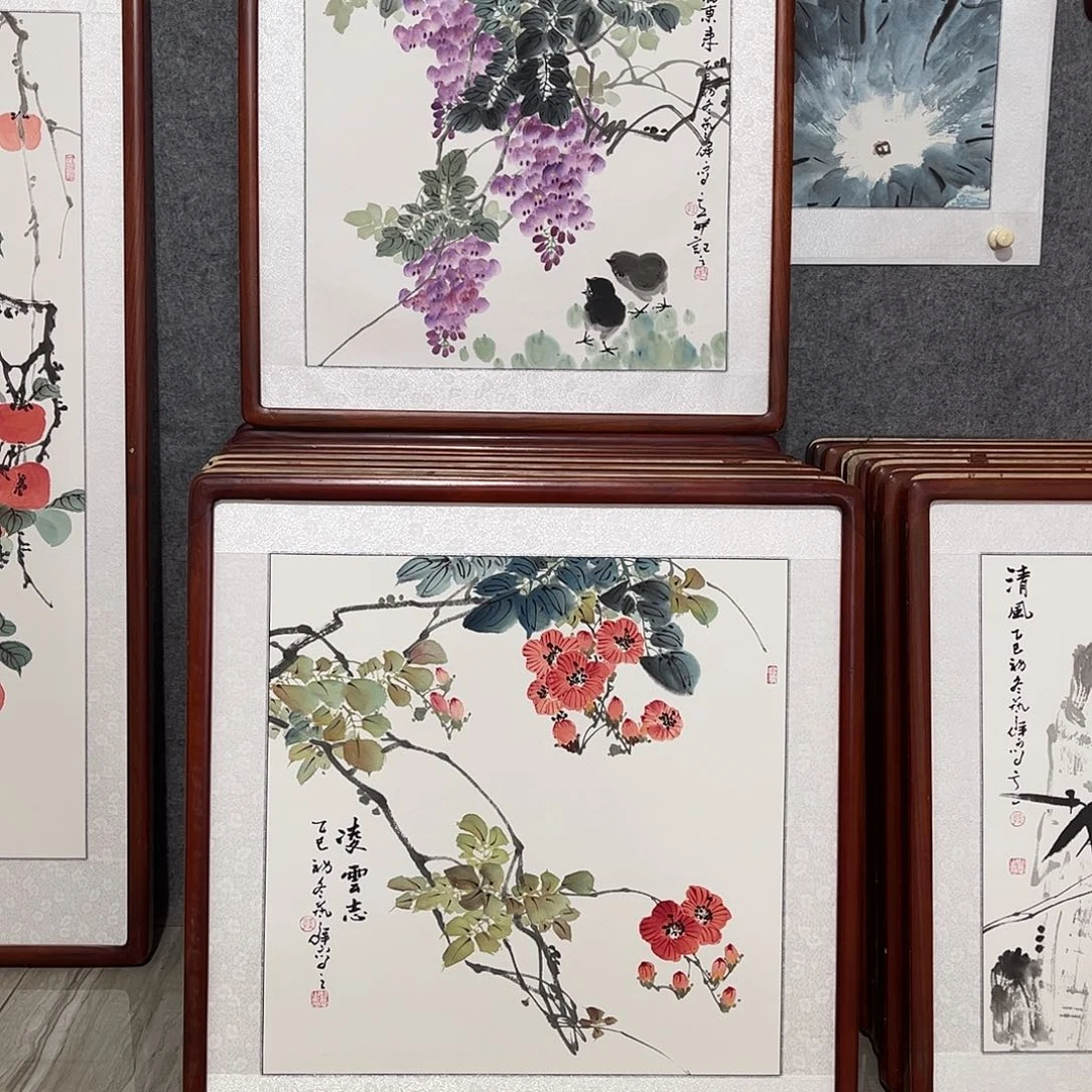 国画书画作品带框63×63