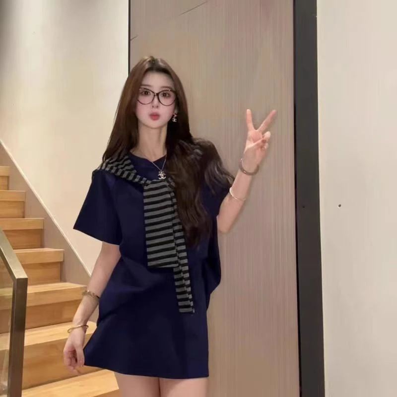 披肩三件套时尚韩系T恤休闲宽松上衣夏季半身裙新款两件套短裙潮