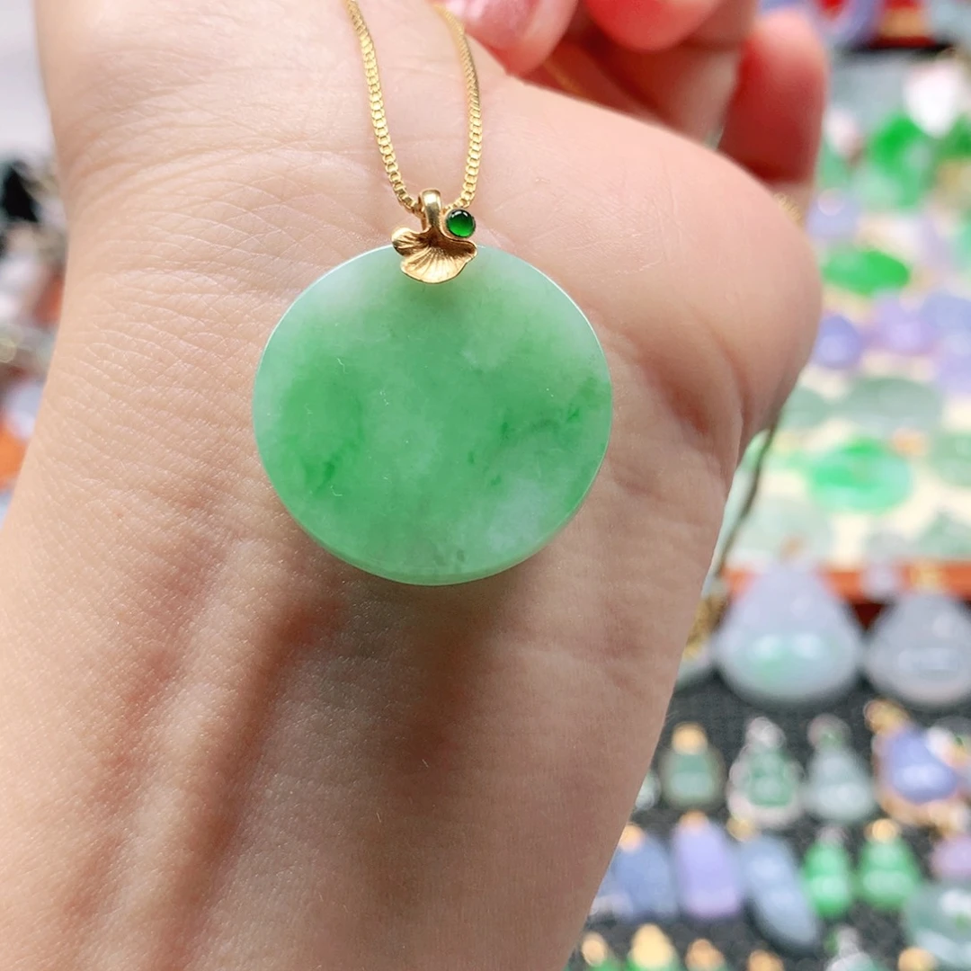 翡翠18K金镶嵌吊坠(不含链)