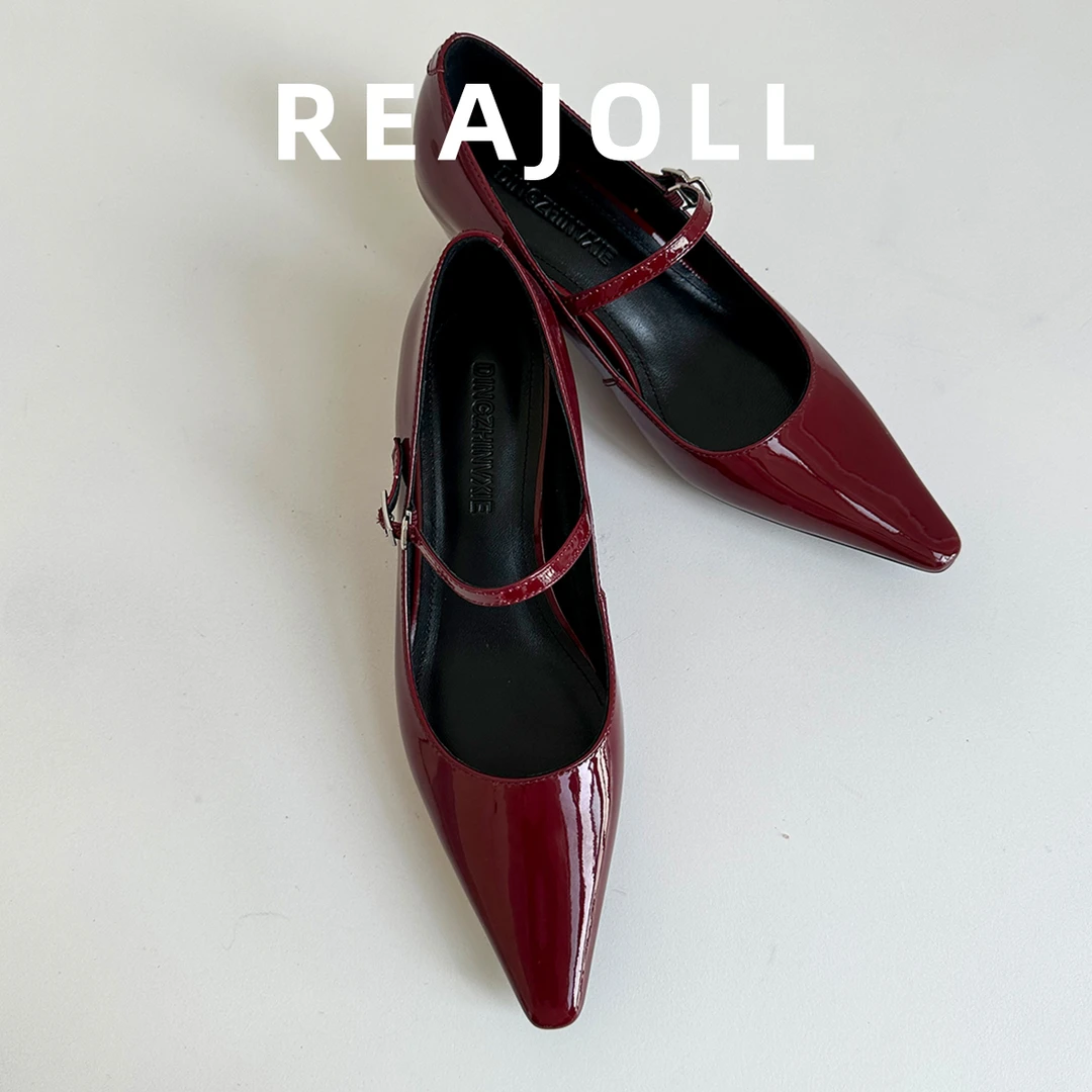 法式小众设计款尖头一字带玛丽珍鞋真皮简约浅口内增高配裙子单鞋