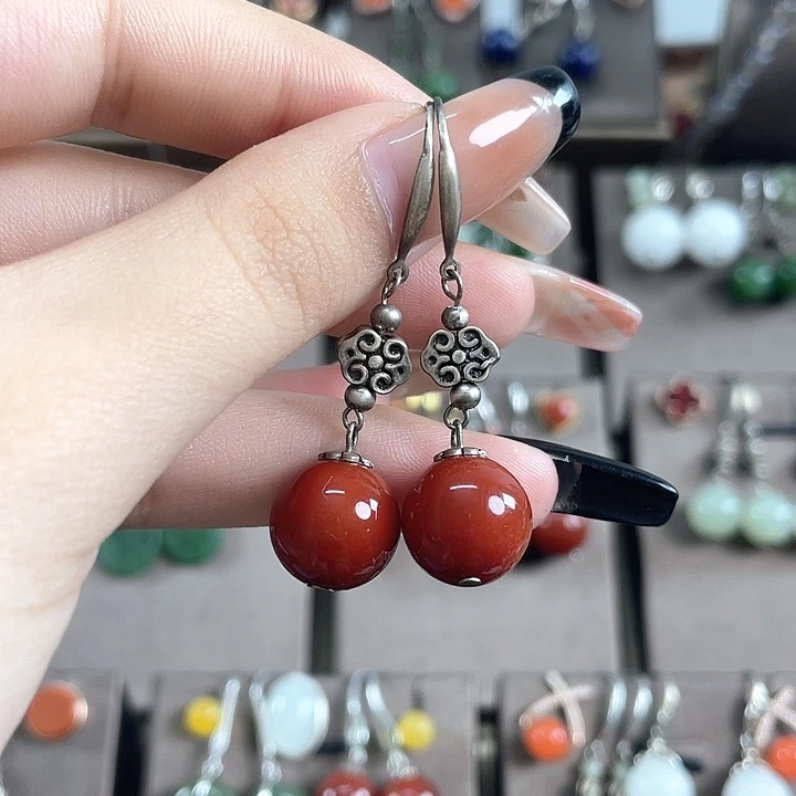玛瑙/玉髓耳饰银S925镶嵌12左右