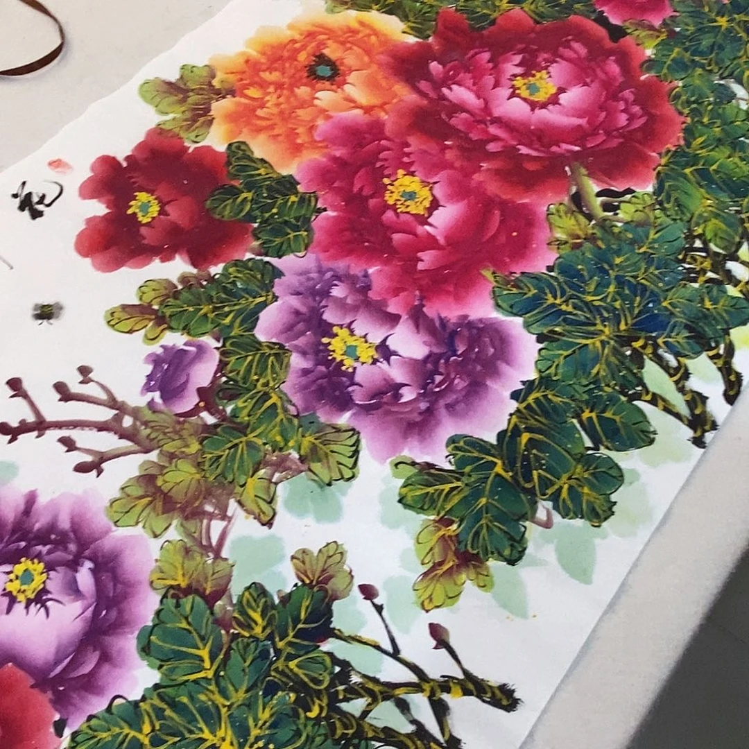 国画收藏金线牡丹手绘