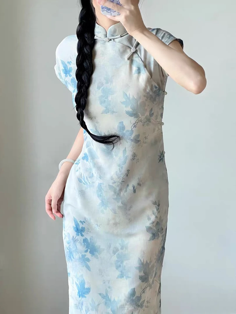 【寒烟】上上签 夏季新款古法全开襟少女旗袍复古气质日常国风