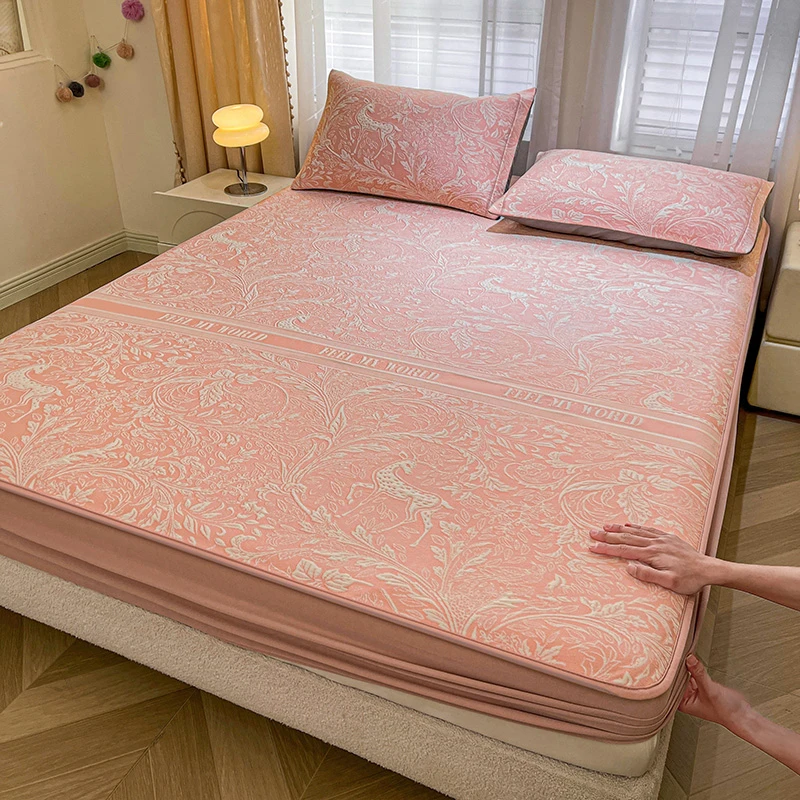 上新款超透气A类乙纶PE提花凉豆豆席轻奢花卉空调房冰丝席三件套