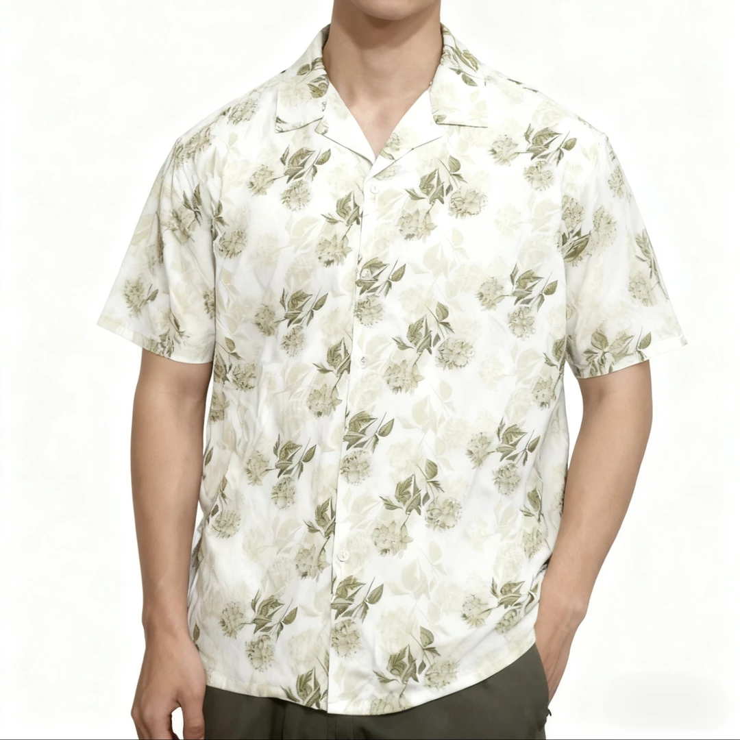 古巴领夏季印花短袖衬衫度假风男士时尚夏款