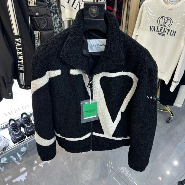 PRLUO VALENTIN冬款新款男士轻奢颗粒绒立领外套夹克
