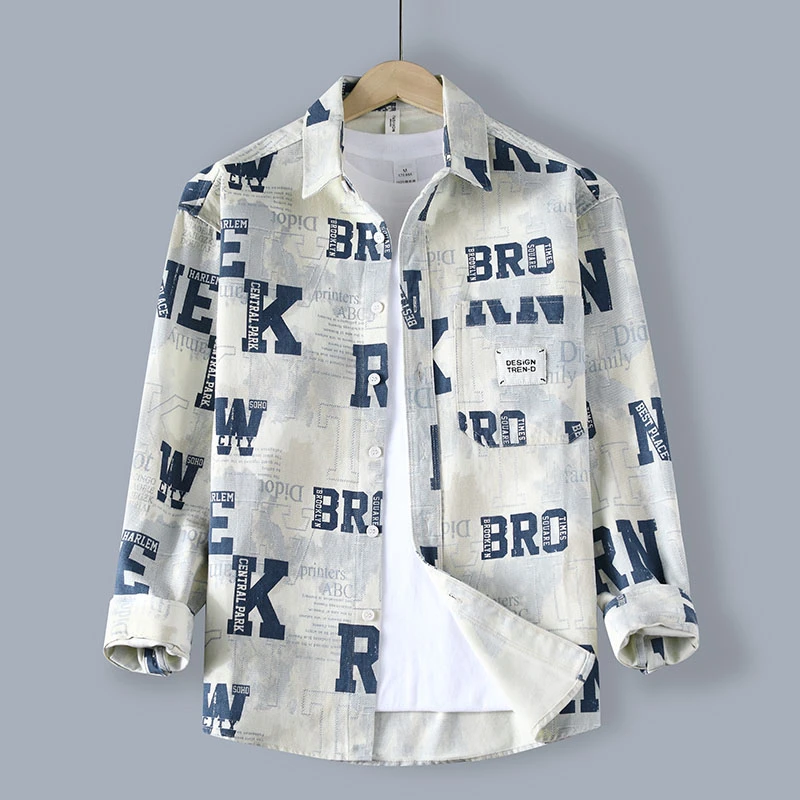 2025秋季新款男士高品质纯棉衬衫休闲宽松版长袖早秋衬衣外套男